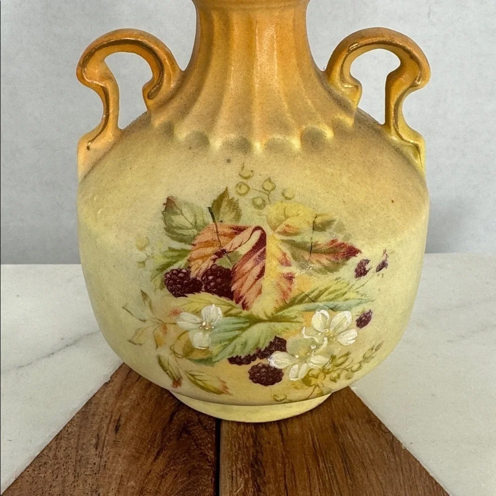 Antique Bud Vase Hand Painted Floral Design in Soft Yellow